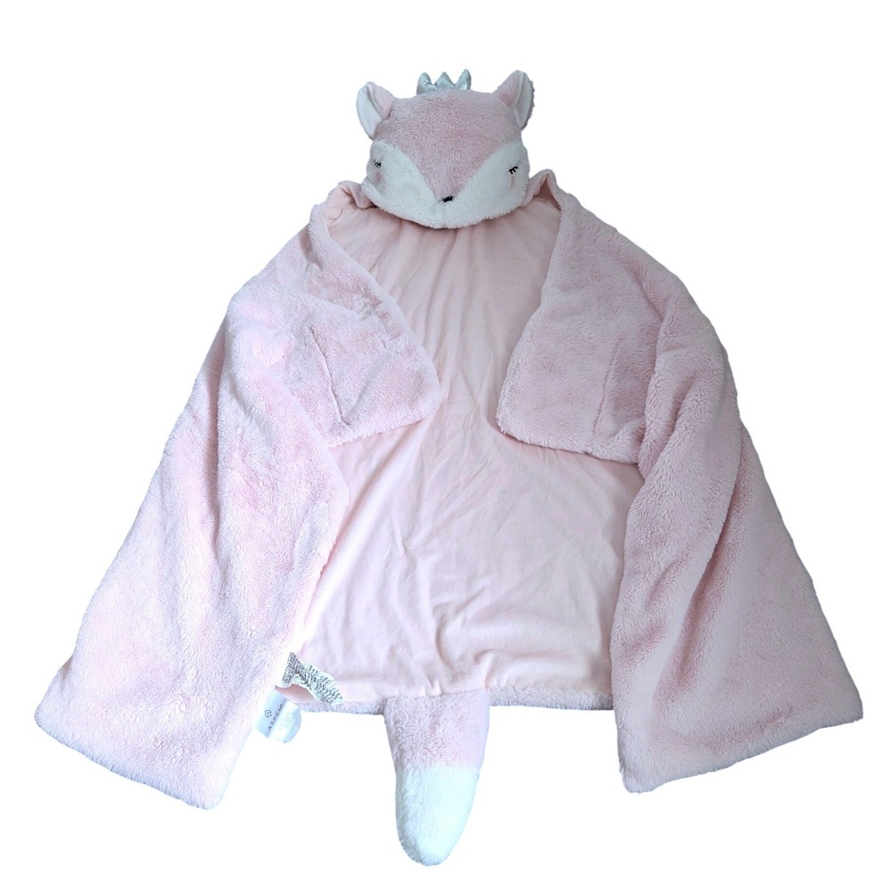 Aspen Pink Fox‎ Hooded Critter Blanket Silver Crown Faux Fur Kids 36x56